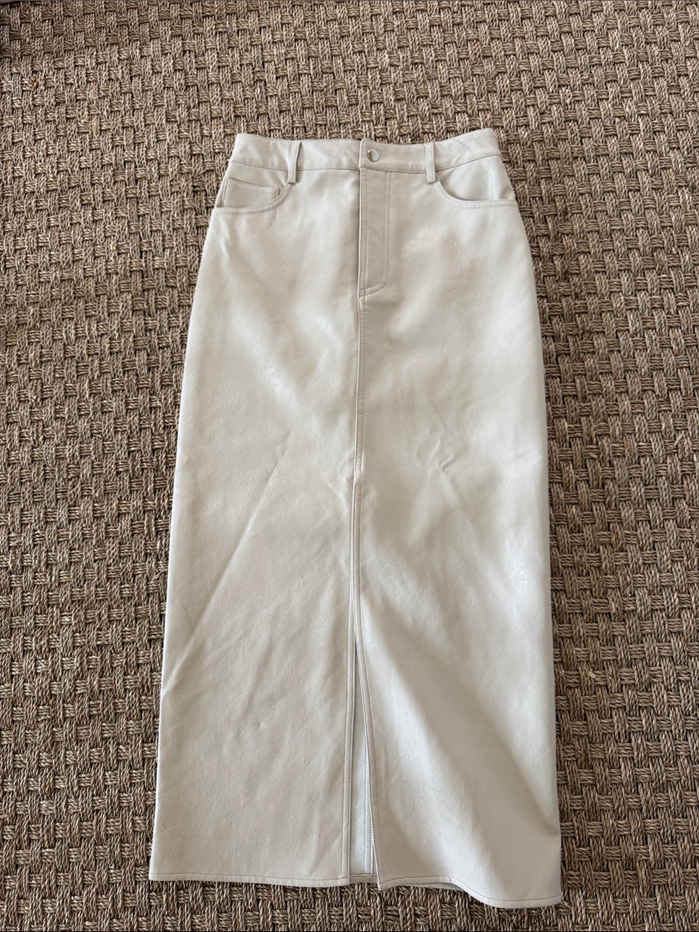 Wayf Cream faux leather Midi Skirt size XS NWT